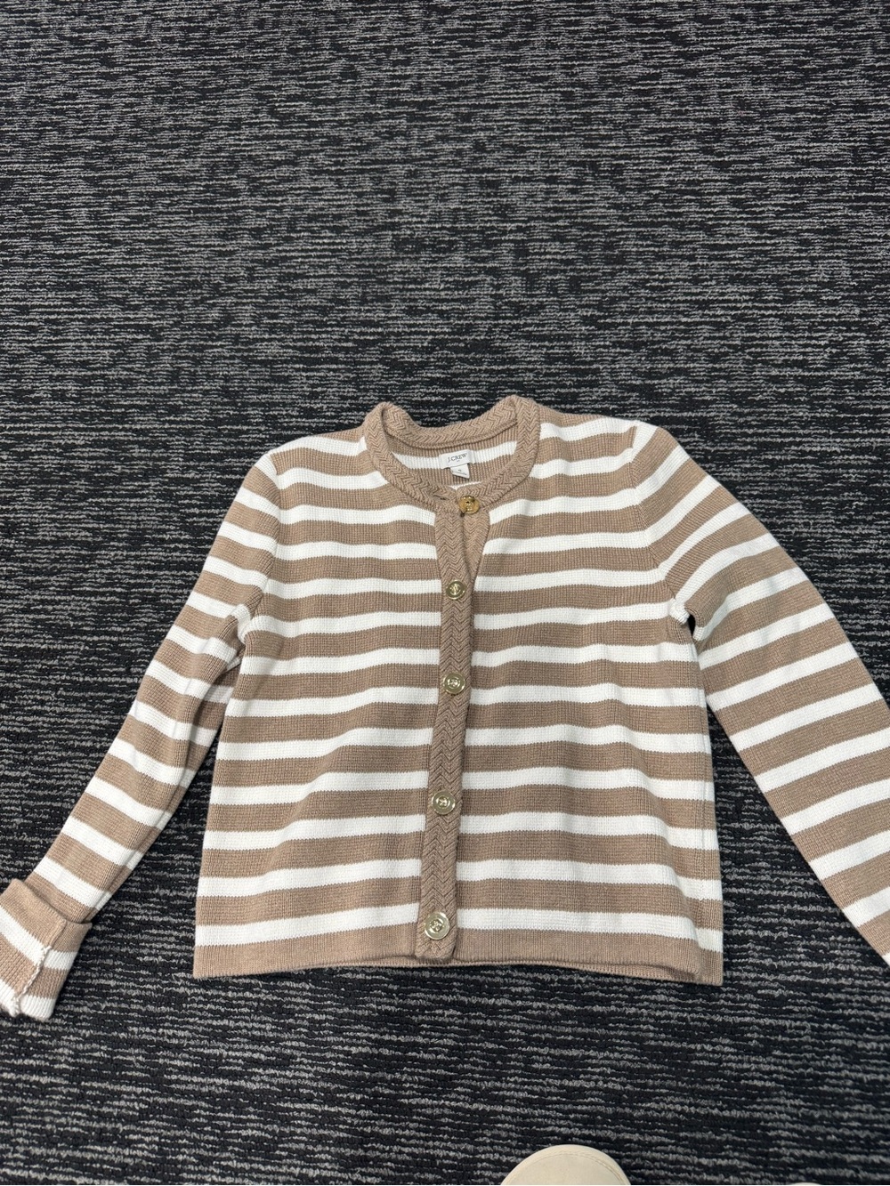 Striped Beige & White Button Cardigan - Kids - Picture 1 of 1